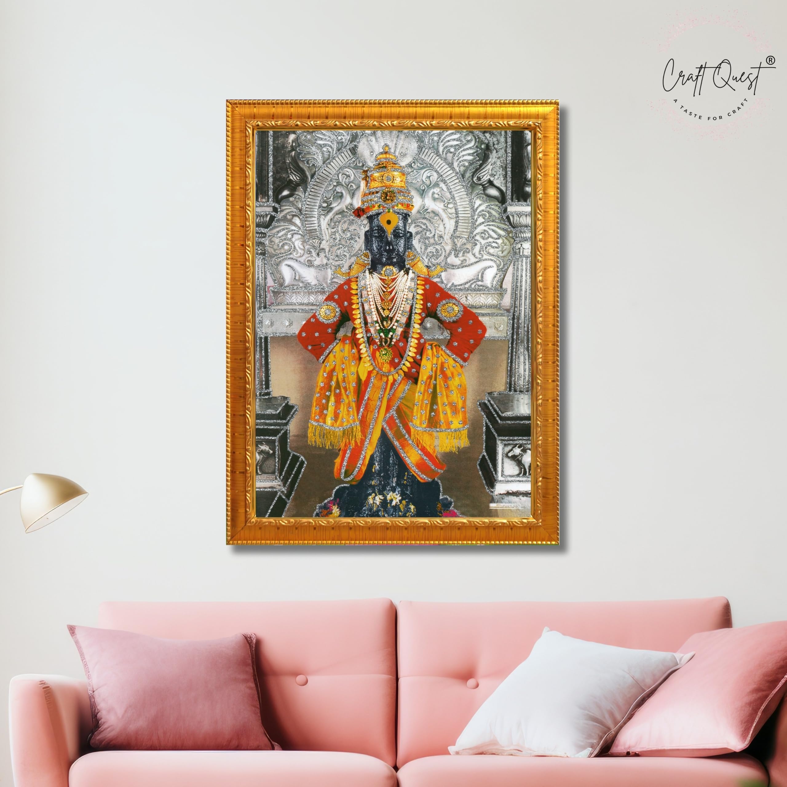 CRAFT QUEST Shri Vitthal Rukmini Religious Photo Frame with Acrylic Sheet Wall Hanging/Gift/Temple/puja Room/Home Decor Frame