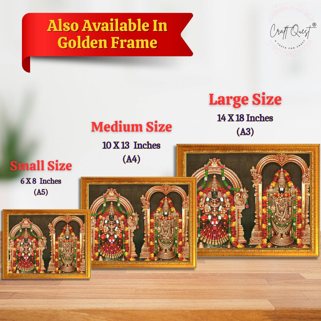 CRAFT QUEST Tirupati Balaji Padmavati Venkateshwara Swamy Wall Painting Photo Frame | South God Frame for Home, Office, Temple & Gifting