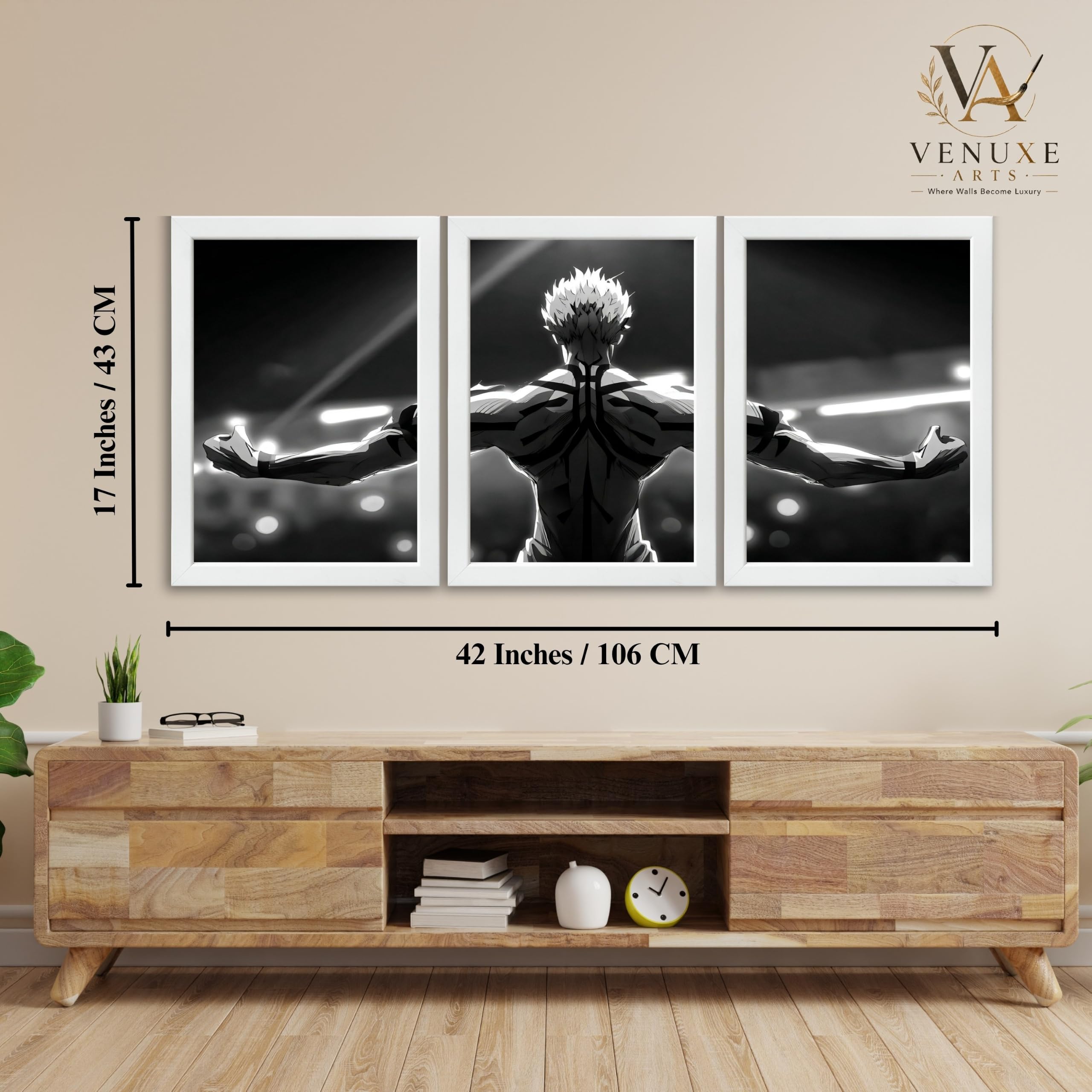 VENUXE ARTS Set Of 3 Anime Characters Wall Framed |Anime Characters Framed Poster for Living Room Bedroom Gaming Room Studio Wall Decor