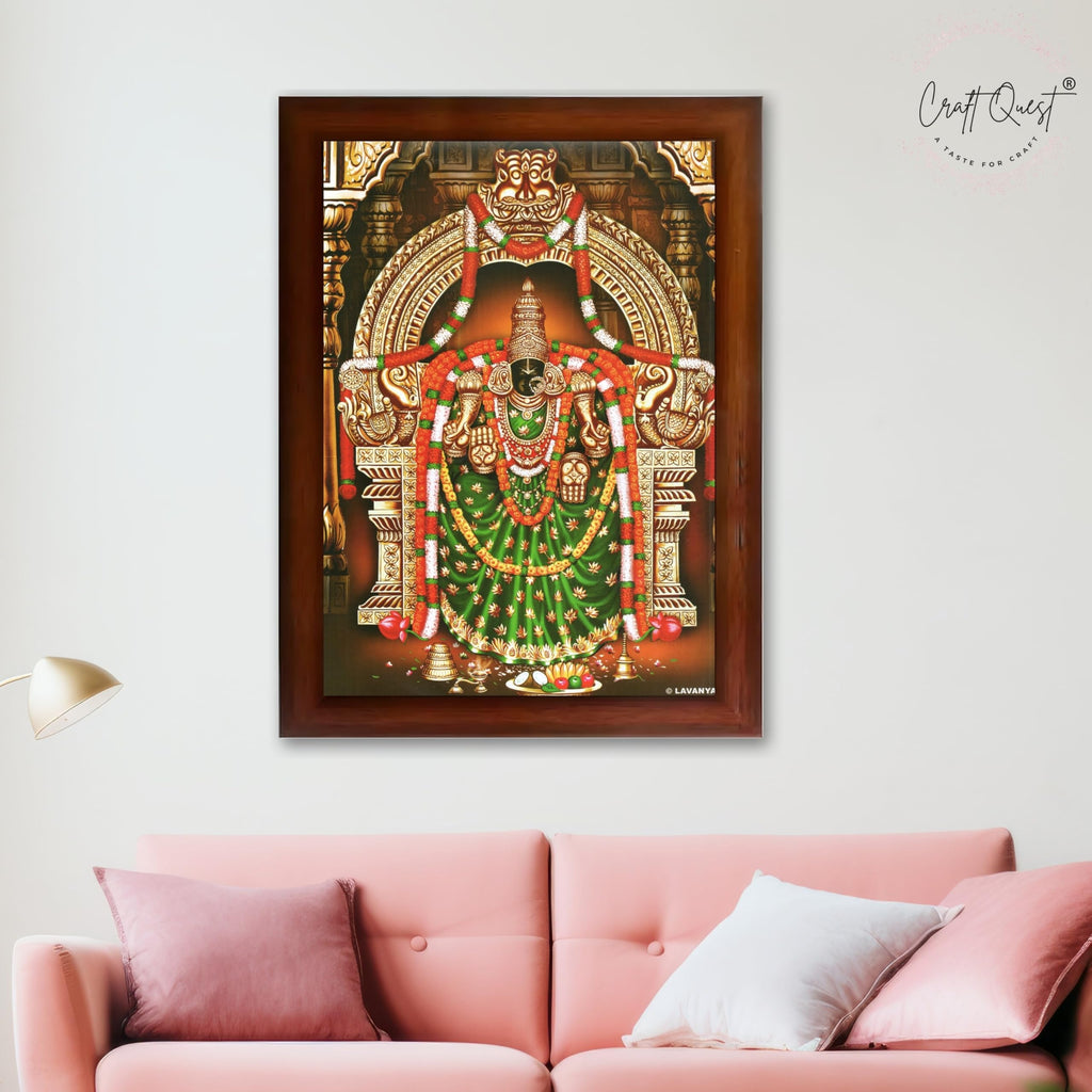 CRAFT QUEST Padmavati Devi Padmavathi Thayar Amman Wall Painting Photo Framed | South God Picture Frame for Home, Office, Temple & Gifting, Decor