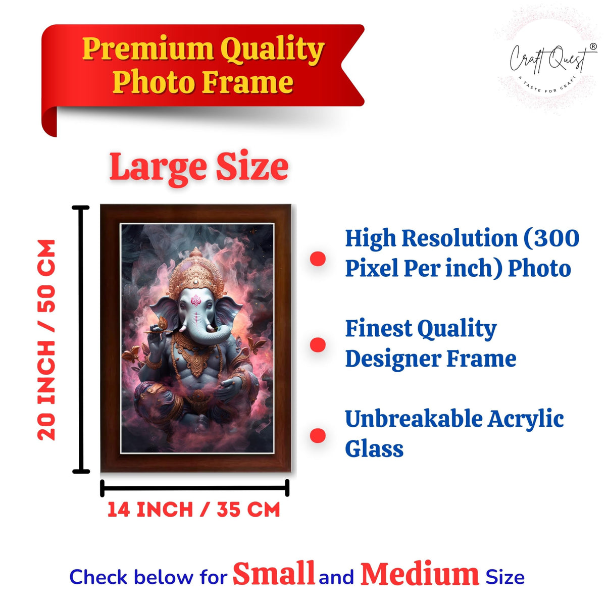 CRAFT QUEST God Ganesh Ganpati ji Hanging Wall Painting Framed For Home Décor