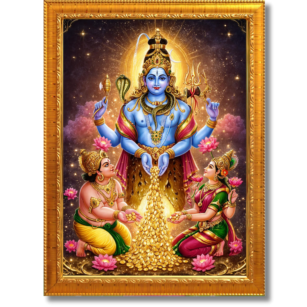 CRAFT QUEST Swarnakarshana Bhairava Swamy With Lakshmi Devi and Kuber Bhagwan Religious Wall Photo Frame |Dhan Bhairav Frame for Home, Office, Temple & Gifting