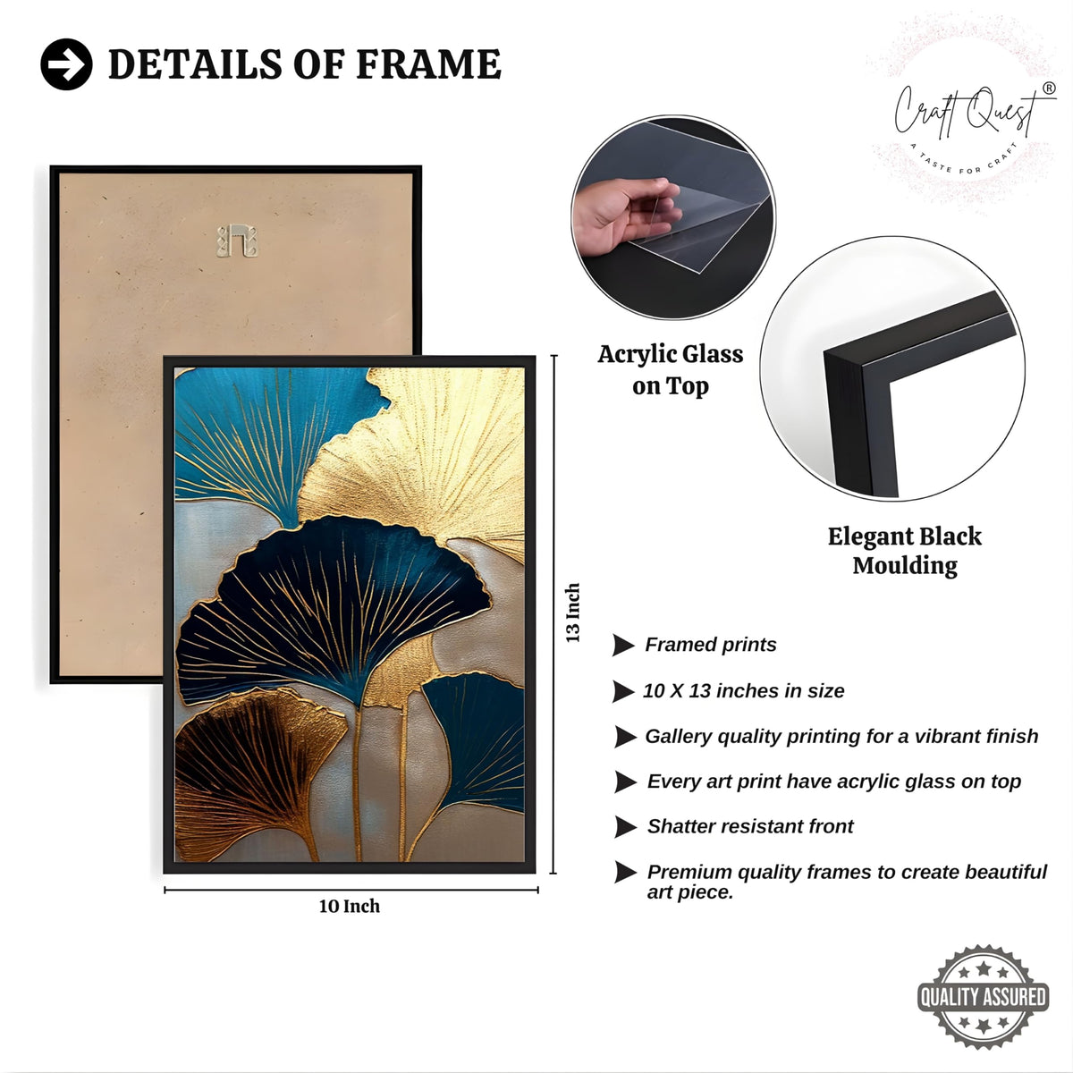 CRAFT QUEST Modern Art Abstract Aureate Geometry Wall Art | Set of 3 Frames for Home Decoration | Ideal for Living Room, Bedroom & Offices
