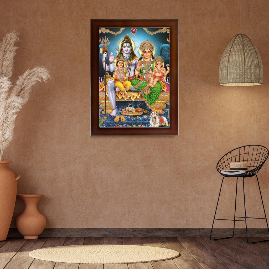 CRAFT QUEST Shiv Parivar Religious Wood Wall Mount Rectangular Photo Frame With Acrylic Glass