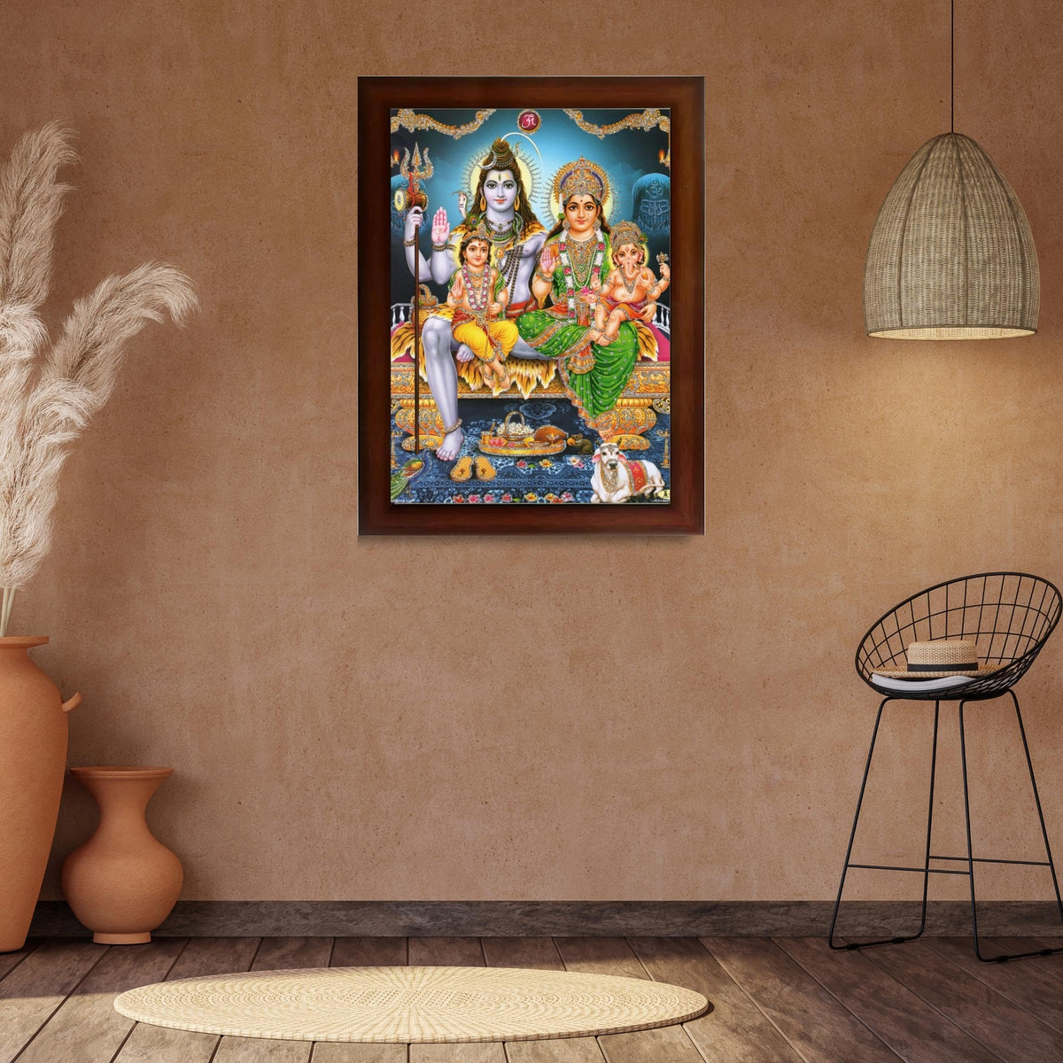 CRAFT QUEST Shiv Parivar Religious Wood Wall Mount Rectangular Photo Frame With Acrylic Glass