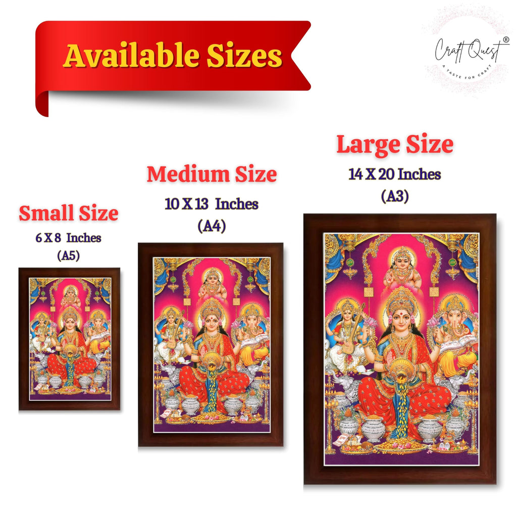 CRAFT QUEST Lakshmi Devi Ganesha Saraswati Hanging Wall Painting Framed Home and Pooja Decor God Hindu Devi Devta Photo Frame