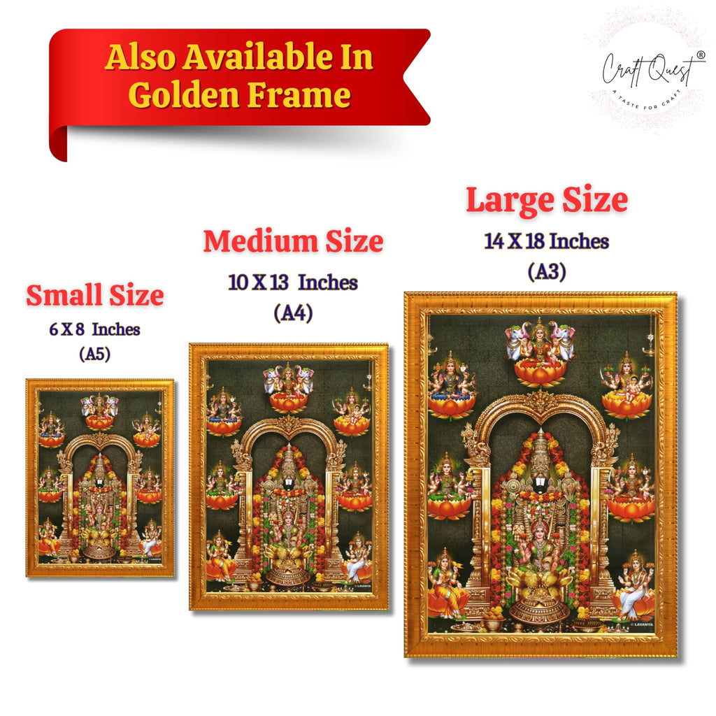 CRAFT QUEST Lord Tirupati Balaji Lord Venkateshwara Swamy Wall Painting Framed, Home, Temple, Pooja, Wall Décor Item