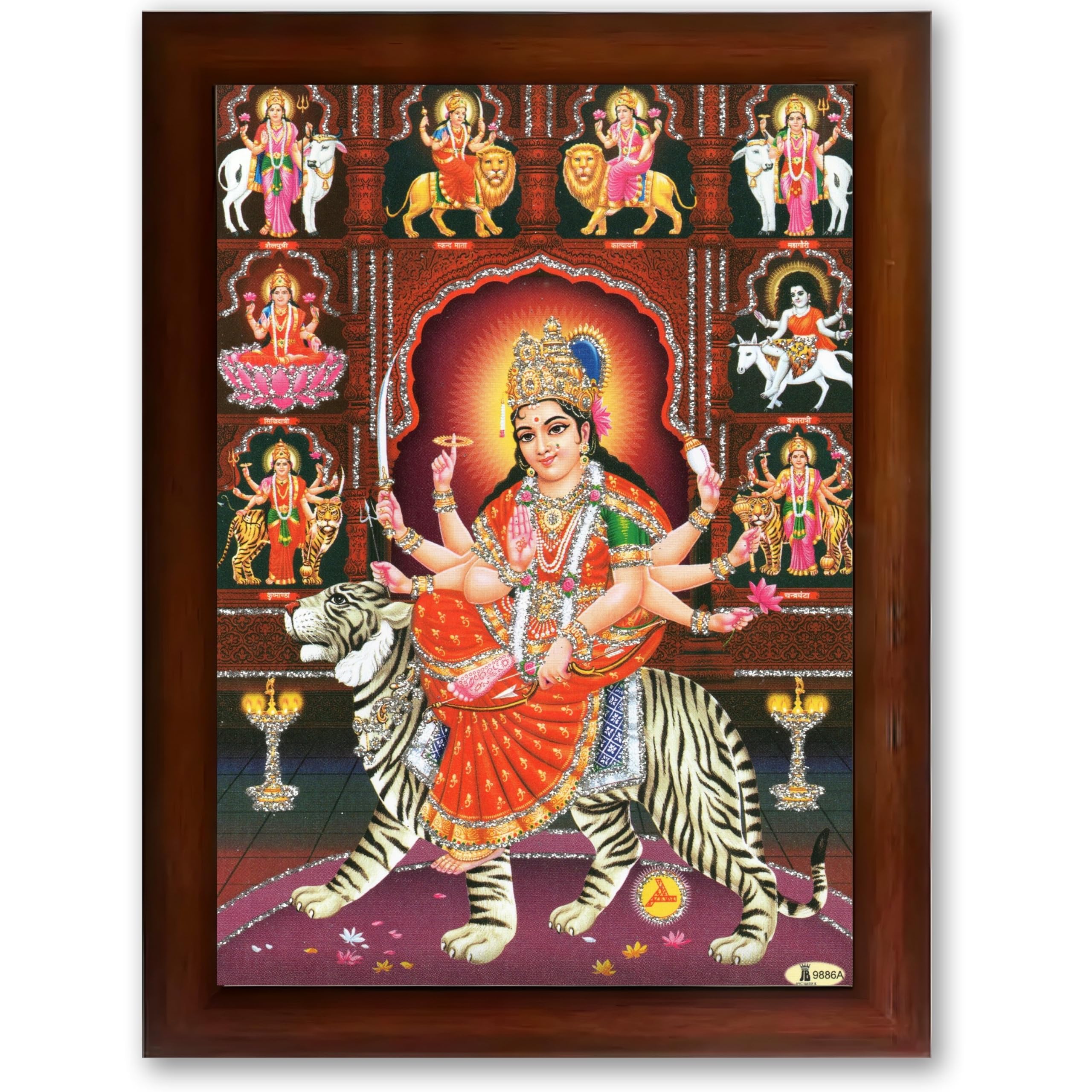 CRAFT QUEST Durga Mata Goddess Navadurga Navdurga Wall Painting Framed Home Décor