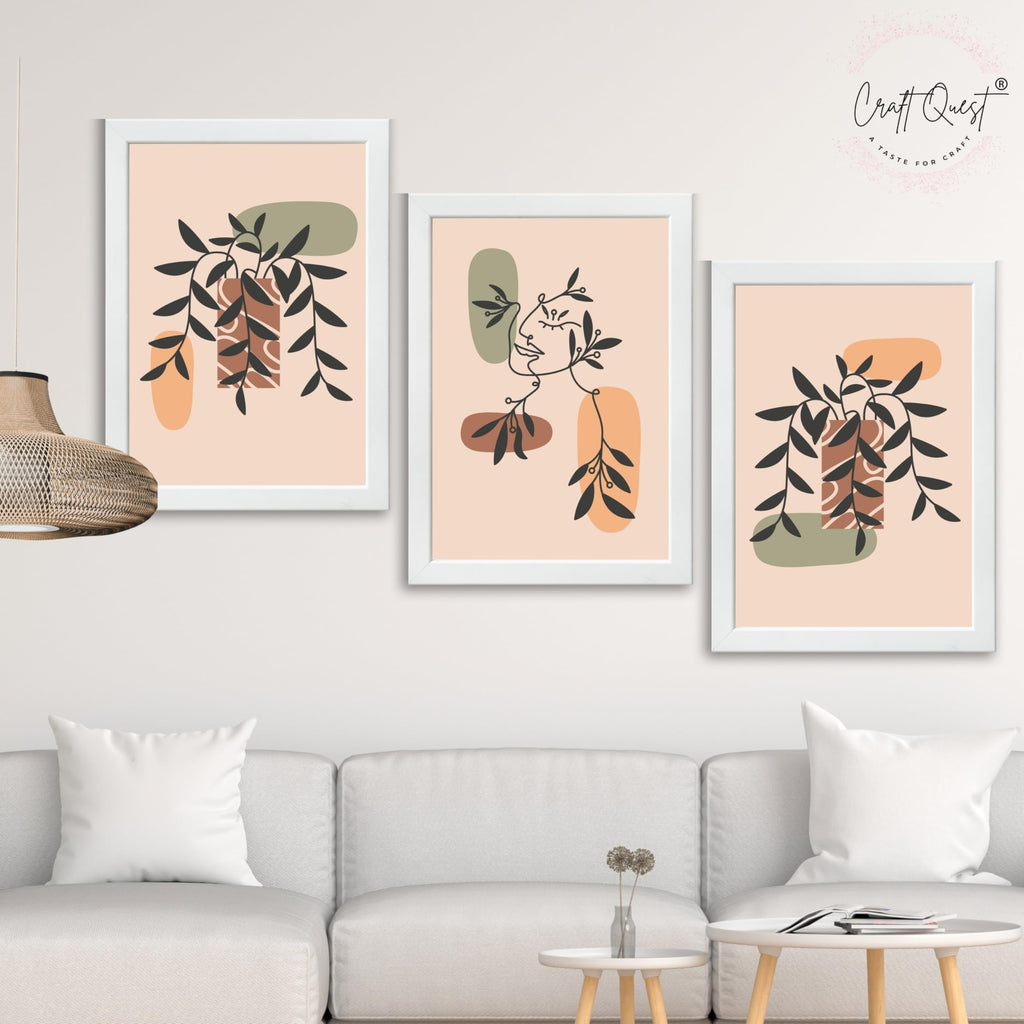 CRAFT QUEST Wall Art Decor Paintings | Set of 3 BOHO Wall Art Frames for Home Decoratio | Ideal for Living Room, Offices & Bedroom