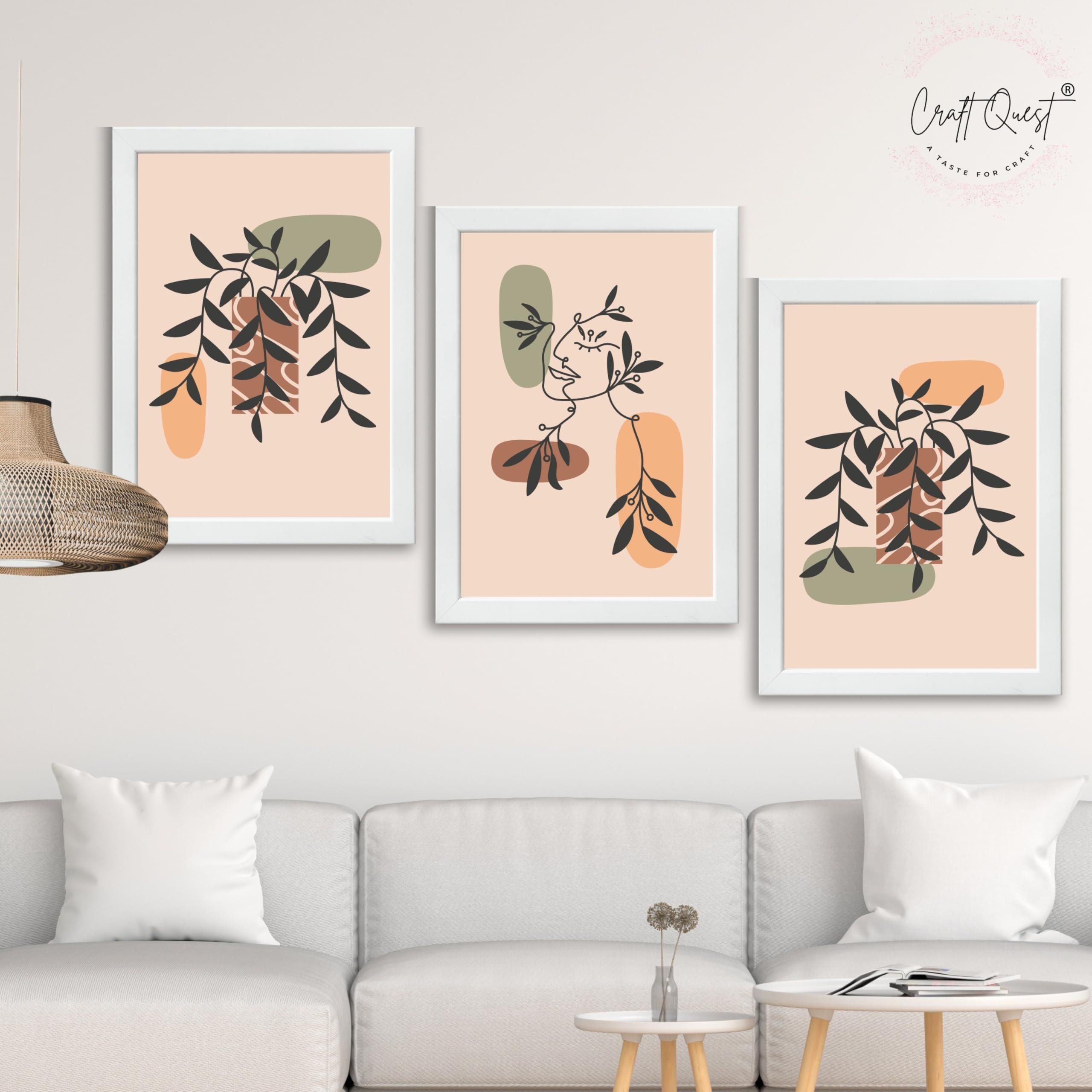 CRAFT QUEST Wall Art Decor Paintings | Set of 3 BOHO Wall Art Frames for Home Decoratio | Ideal for Living Room, Offices & Bedroom