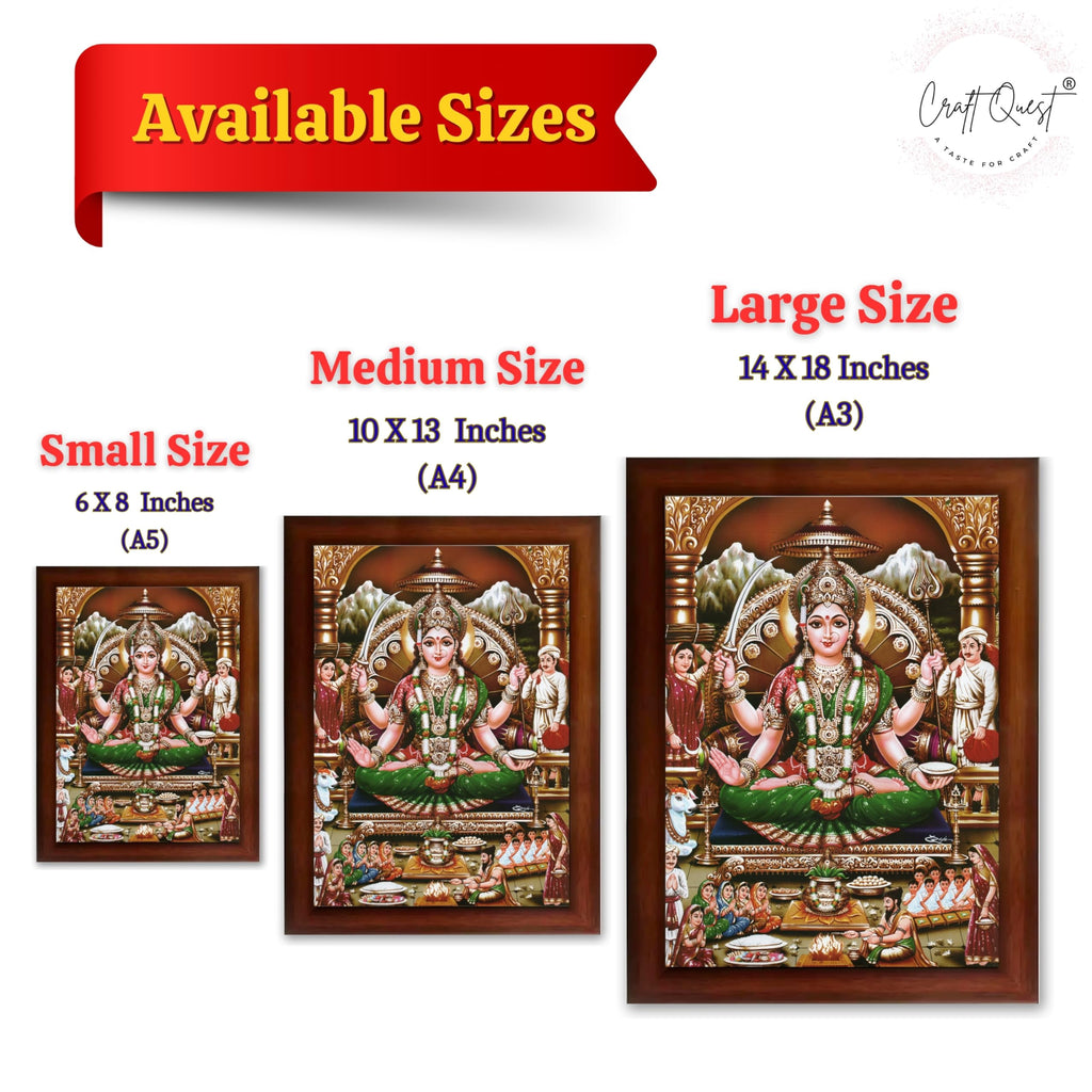 CRAFT QUEST Goddess Santoshi Mata/Devi Santhoshi Maa Photo Frame for Pooja, Home, Temple, Gift, Wall Décor Item