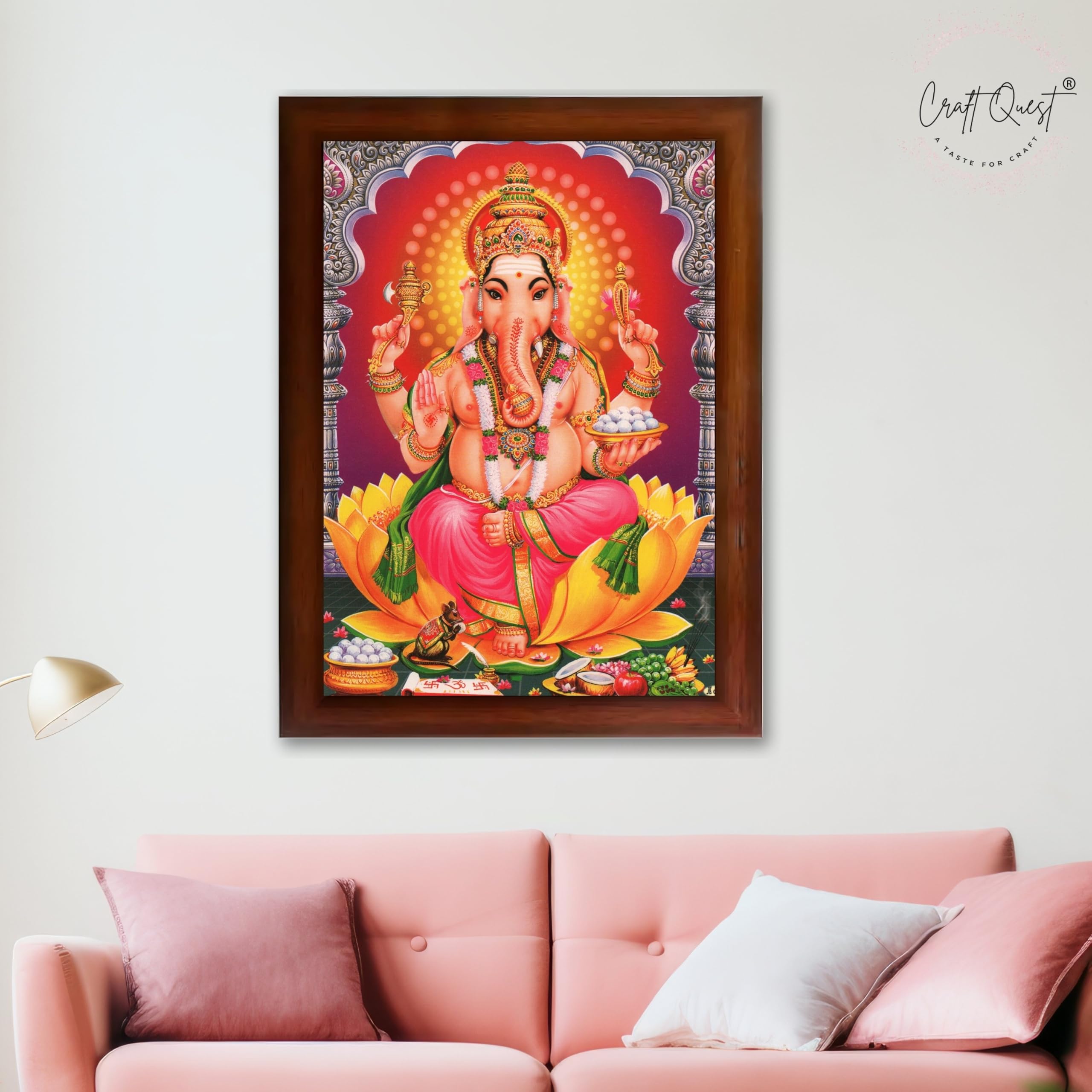 CRAFT QUEST Lord Ganesha Ganesh Ganpati Hanging Wall Painting Framed Home Decor
