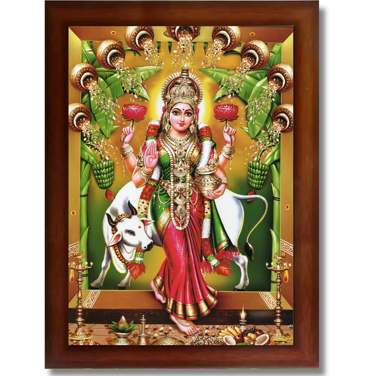 CRAFT QUEST Goddess Lakshmi Mata Vaibhav Laxmi Wall Painting Photo Framed | Acrylic Glass, Lightweight | Ideal for Home, Office, Temple & Puja Room, Wall Decor