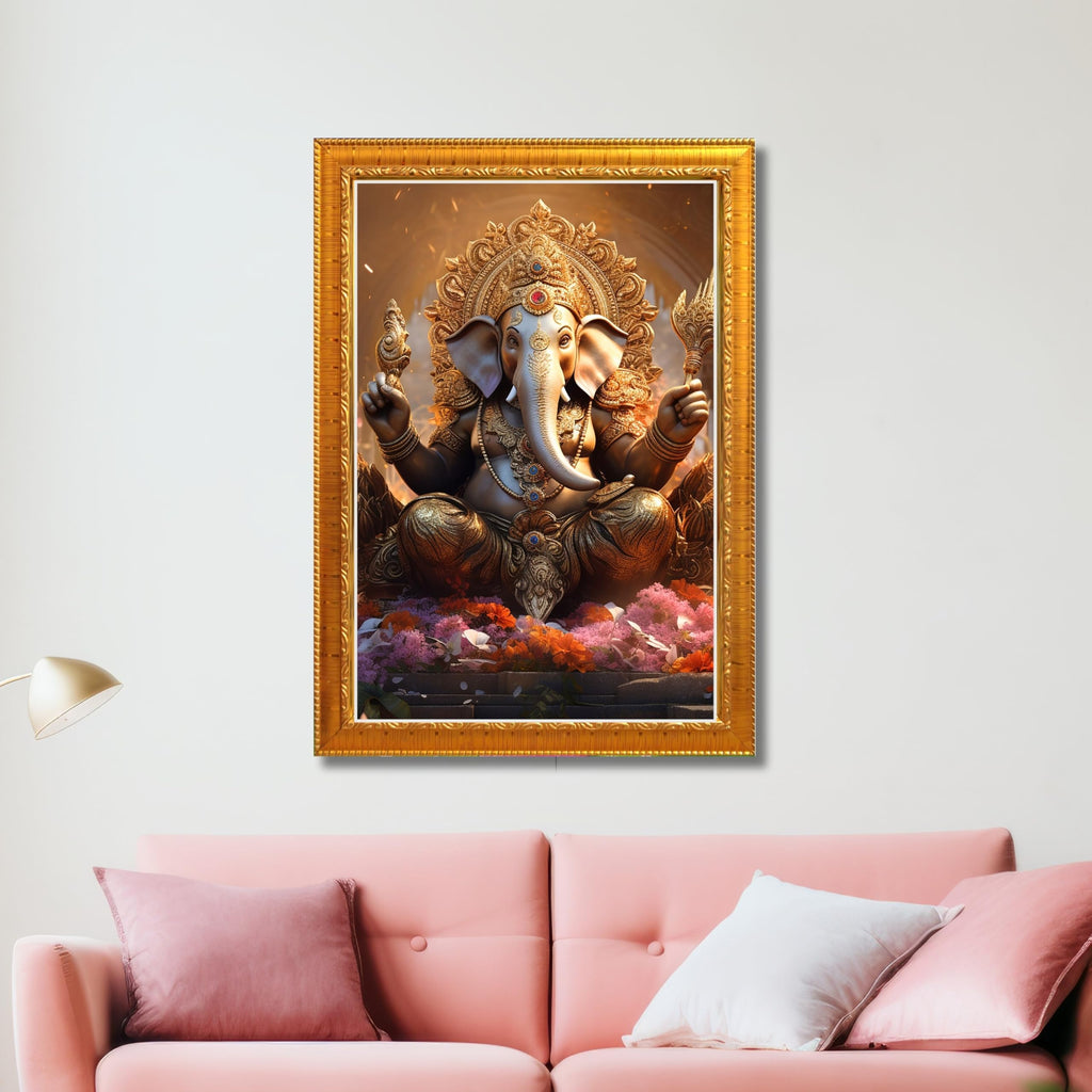 CRAFT QUEST Lord Ganesha Art Framed Wall Painting With Frame For Home and Pooja,Office Décor Items