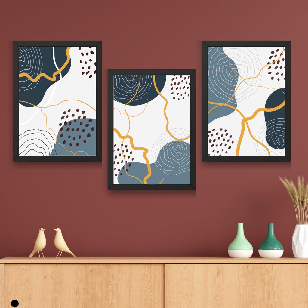 CRAFT QUEST Abstract Modern Shapes Wall Art | Set of 3 Frames for Home Decoration | Ideal for Living Room, Bedroom & Offices