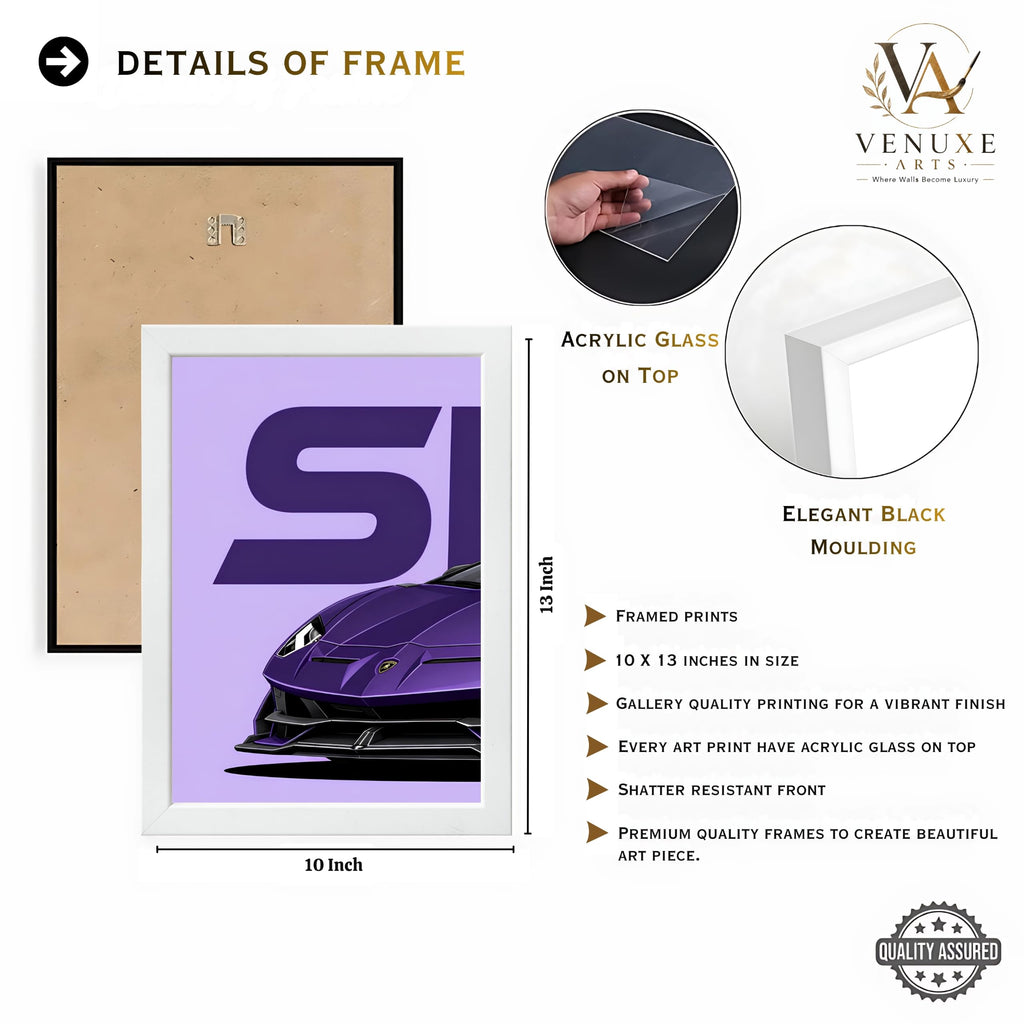 VENUXE ARTS Set Of 3 Big Sports Cars Framed Posters Gift Items for Boys Room Wall Decoration Bedroom Living Room Office Studio Décor | Car Poster Frame for Wall Décor