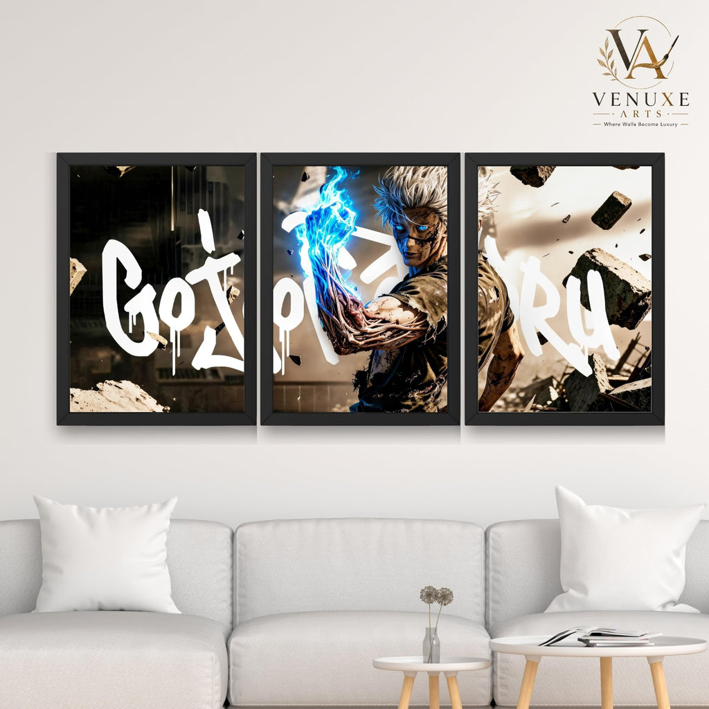 VENUXE ARTS Set Of 3 Anime Characters Wall Framed |Anime Characters Framed Poster for Living Room Bedroom Gaming Room Studio Wall Decor