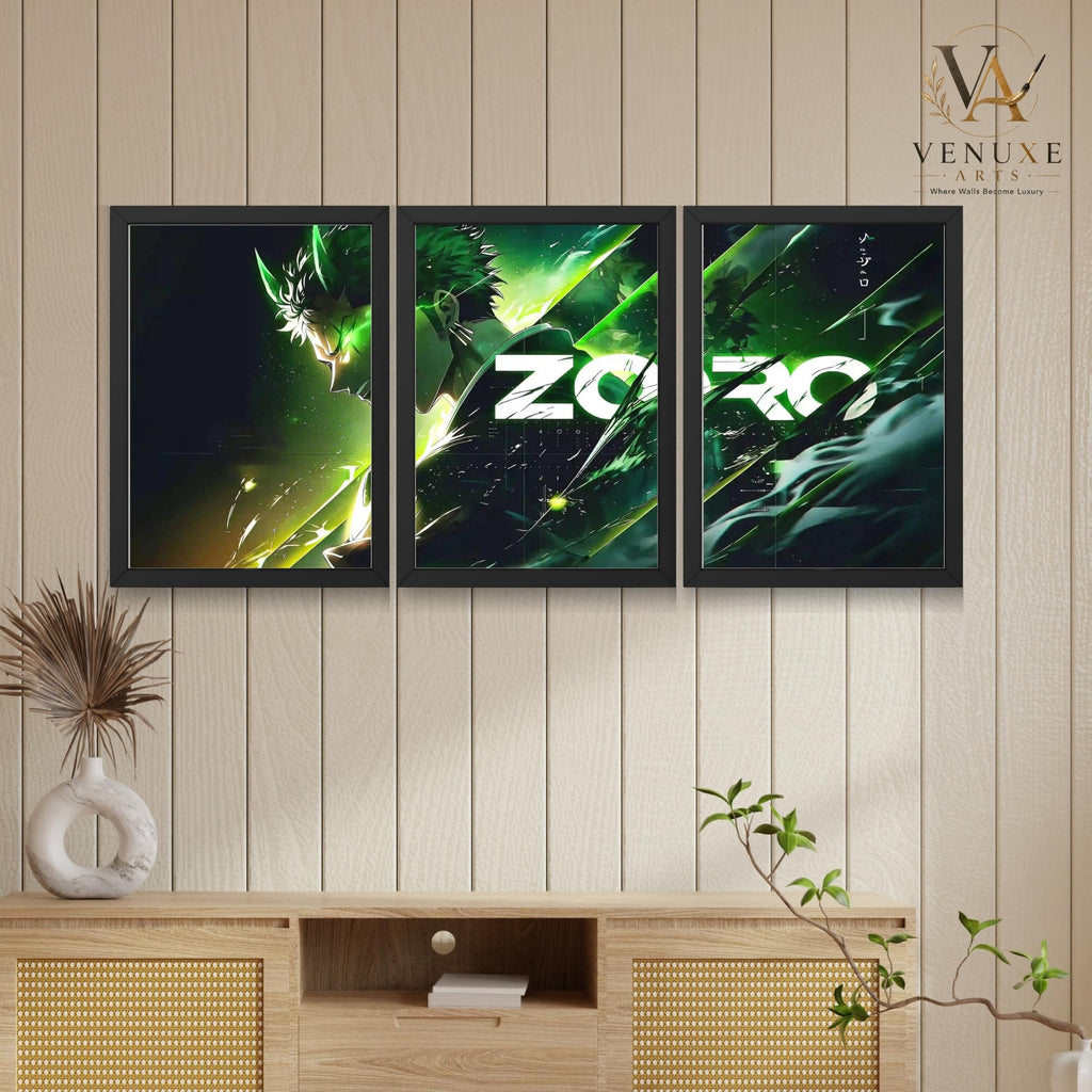 VENUXE ARTS Set Of 3 Anime Characters Wall Framed |Anime Characters Framed Poster for Living Room Bedroom Gaming Room Studio Wall Decor