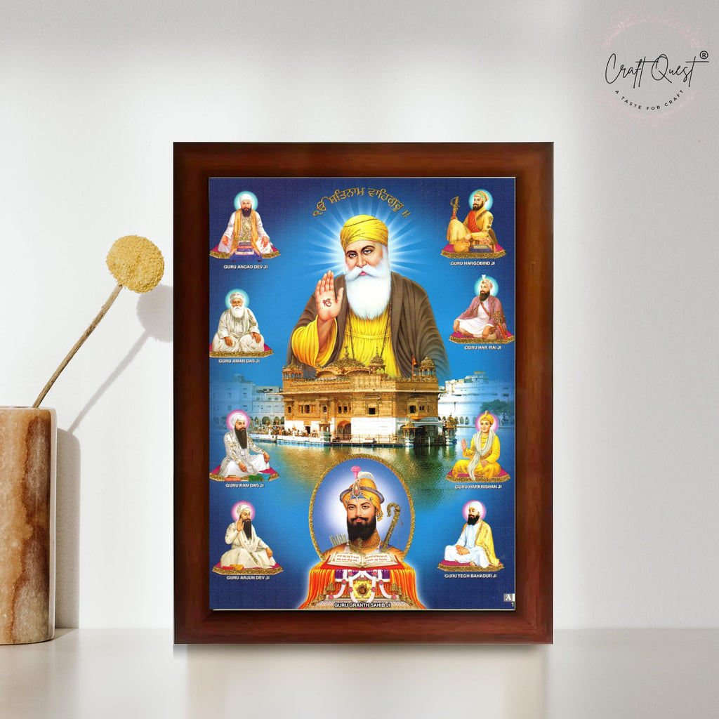 CRAFT QUEST Gurunanak Dev Ji Photo Frame Waheguru Sikh Guru Photo for Home Decor Spiritual Wall Hanging and Living Room Decoration