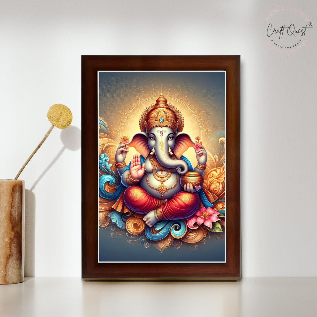 CRAFT QUEST Lord Ganesha Modern Wall Painting With Frame For Home and Office Decor