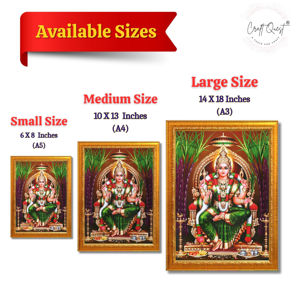 CRAFT QUEST Lalitha Devi for Pooja Tripura Sundari Mata Wall Painting Photo Framed | South God Picture Frame for Home, Office, Temple & Gifting, Decor