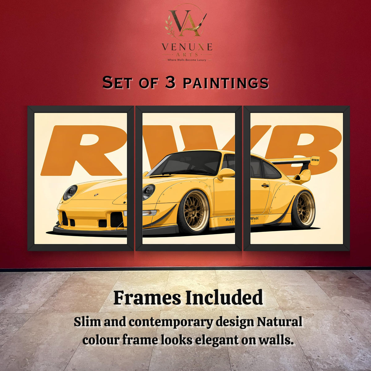 VENUXE ARTS Set Of 3 Big Sports Cars Framed Posters Gift Items for Boys Room Wall Decoration Bedroom Living Room Office Studio Décor | Car Poster Frame for Wall Décor