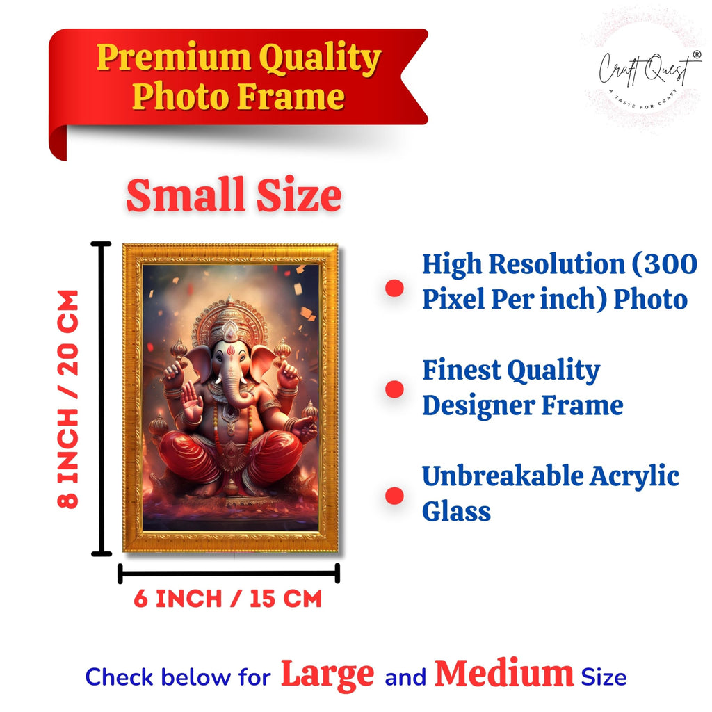 CRAFT QUEST Lord Ganesha Ji Laminated God Photo Frame Wall Decor Mandir Pooja Poster Religious Painting Divine Hindu Temple Decoration Spiritual Blessings Home Office Gift