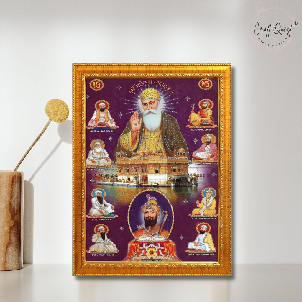 CRAFT QUEST Satnam Waheguru Gurunanak Dev Ji Photo Frame Sikh Guru Photo for Home Decor Religious Painting Decorative Artwork Gift Frame