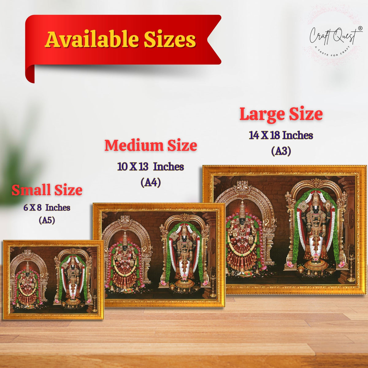CRAFT QUEST Tirupati Balaji Padmavati Venkateshwara Swamy Wall Photo Frame | South God Frame for Home, Office, Temple & Gifting
