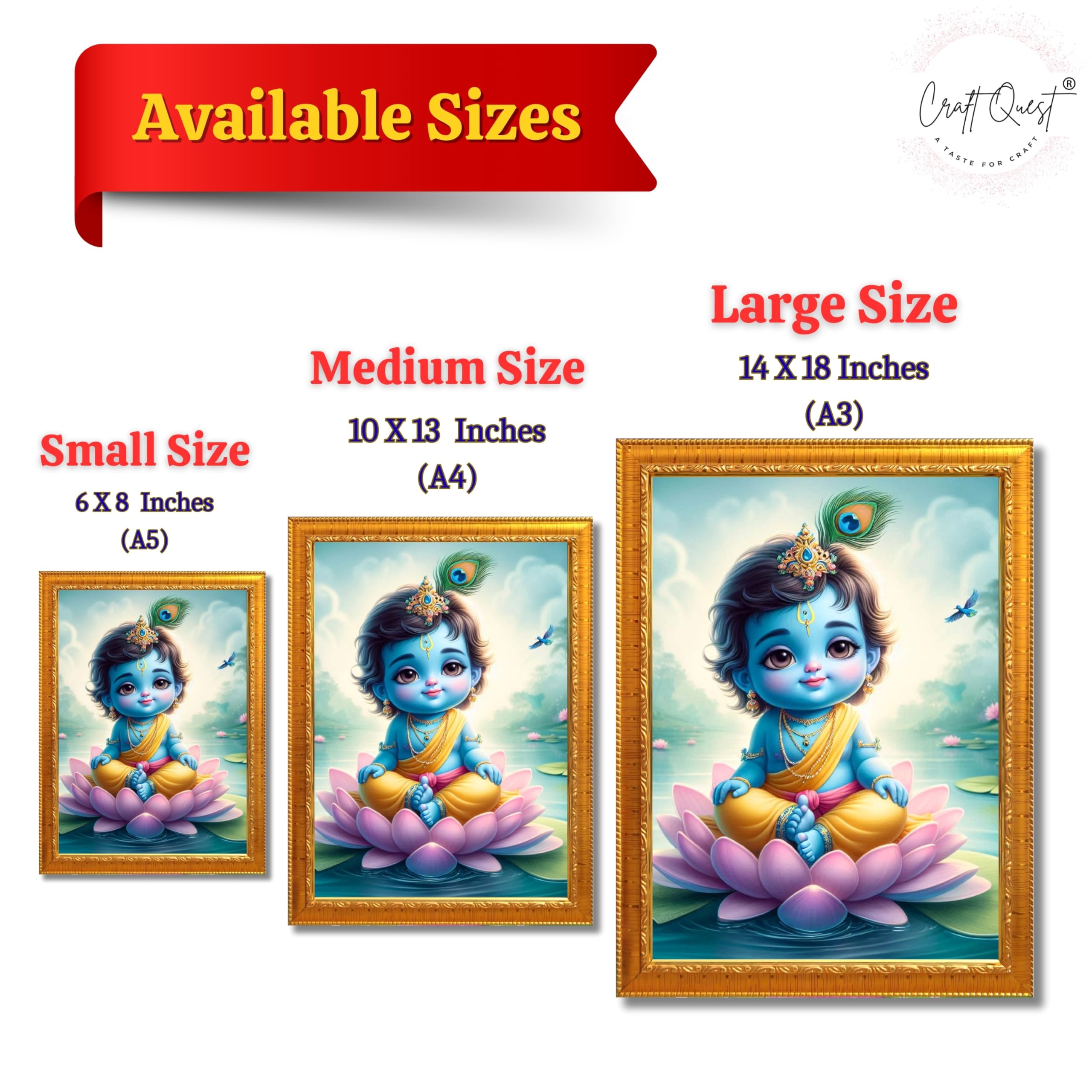 CRAFT QUEST Cute Baby Krishna HD Print | Little Krishna Frame for Home Temple, Office Desk, Décor Item