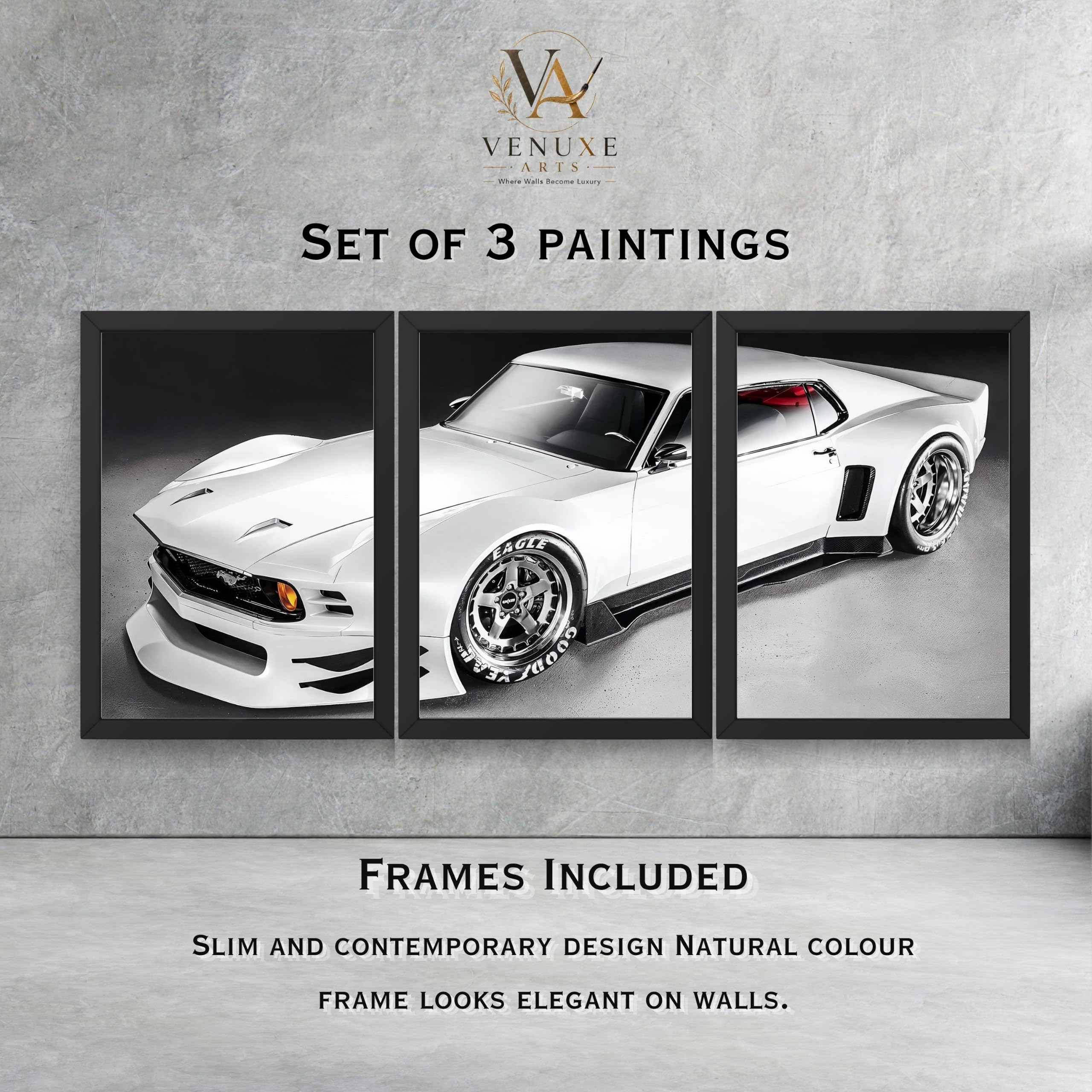 VENUXE ARTS Set Of 3 Big Sports Cars Framed Posters Gift Items for Boys Room Wall Decoration Bedroom Living Room Office Studio Décor | Car Poster Frame for Wall Décor