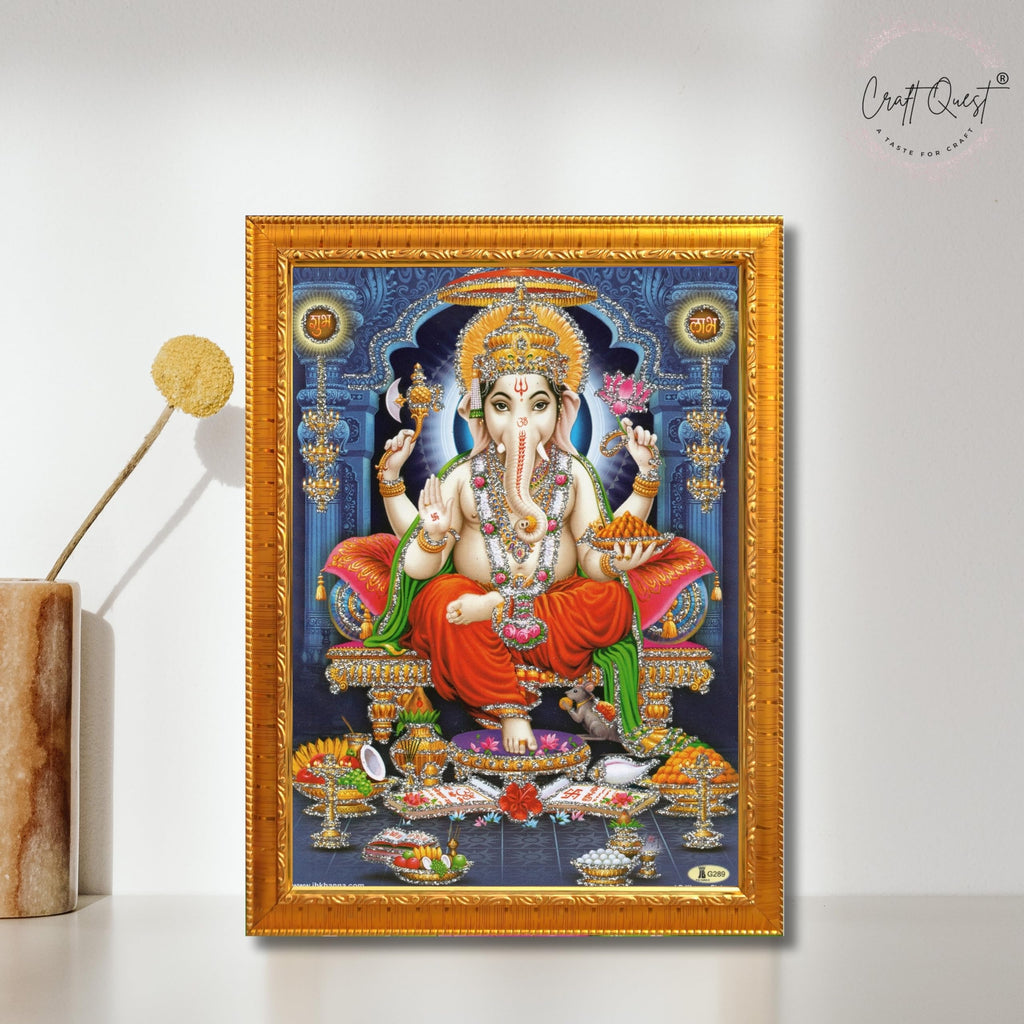 CRAFT QUEST God Ganpati Ganesha Modern Wall Art Painting With Frame For Pooja, Home and Office Decor Item