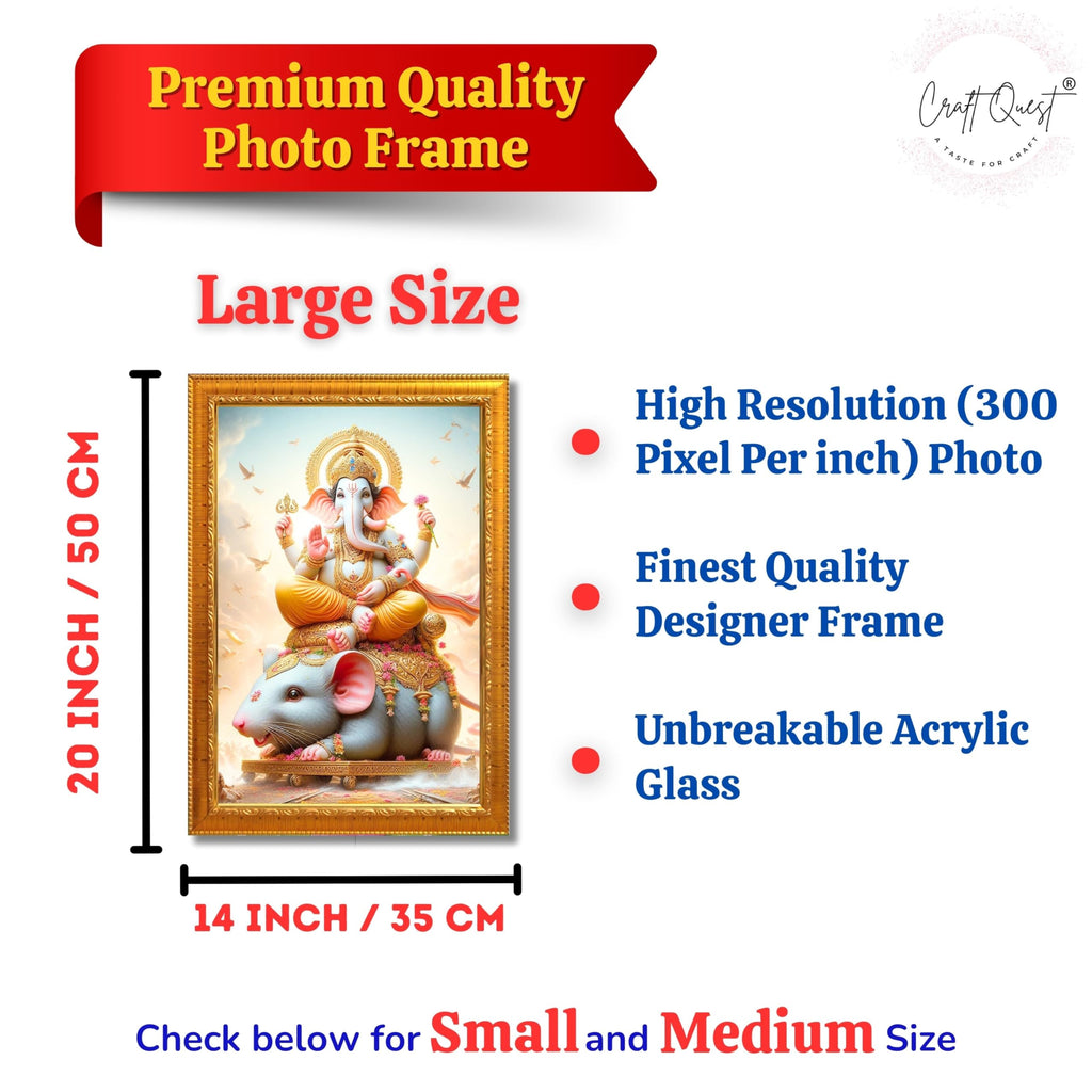 CRAFT QUEST God Ganpati ji Photo Frame Wall Decor Mandir Pooja Poster Religious Painting Divine Hindu Temple Decoration Spiritual Blessings Home Office Gift