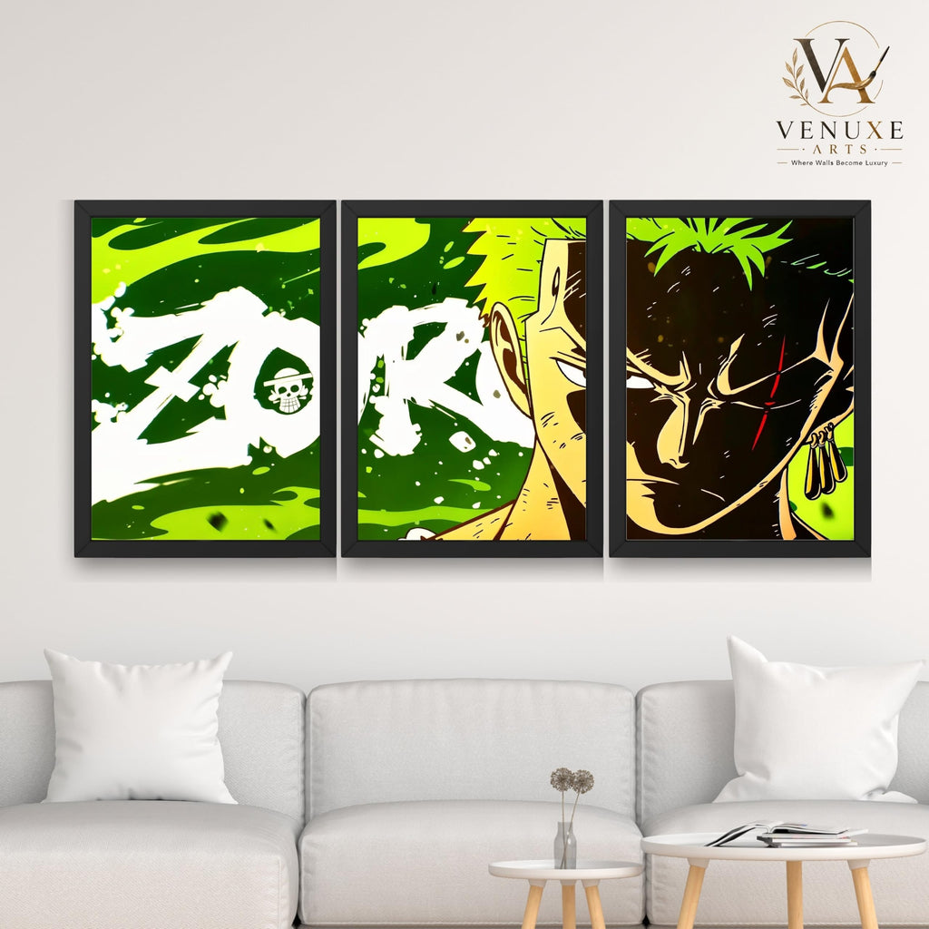 VENUXE ARTS Set Of 3 Anime Characters Wall Framed |Anime Characters Framed Poster for Living Room Bedroom Gaming Room Studio Wall Decor