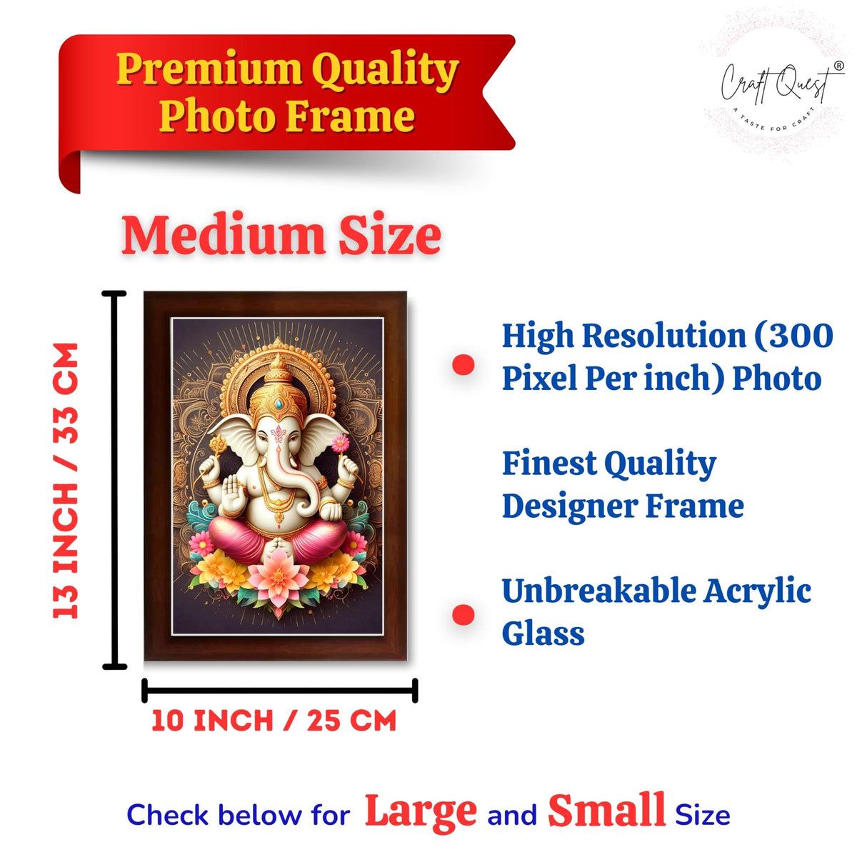 CRAFT QUEST Lord Ganpati Ganesh ji God Frame for Pooja Room Home & Wall Decor GA-255