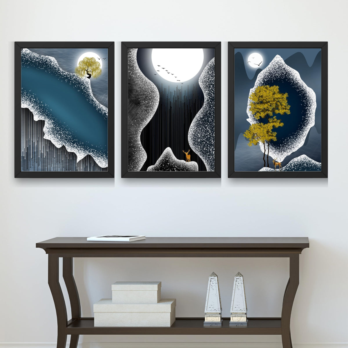 CRAFT QUEST Modern Art Abstract Fashionable Artwork Wall Art | Set of 3 Frames for Home Decoration | Ideal for Living Room, Bedroom & Offices