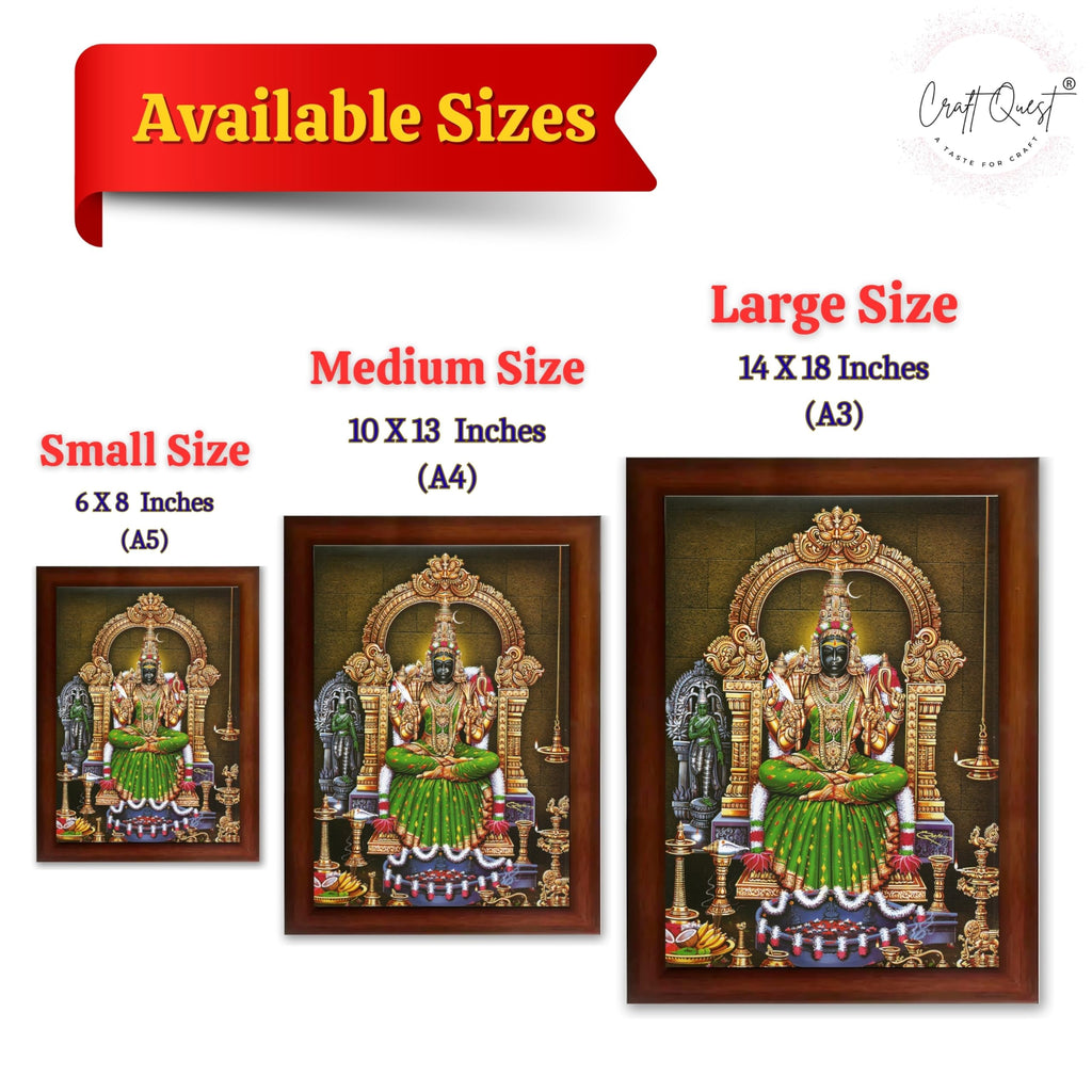 CRAFT QUEST Kanchi Kamakshi Kamachi Amman Kanji Kamatchi Wall Painting Photo Framed | South God Picture Frame for Home, Office, Temple & Gifting