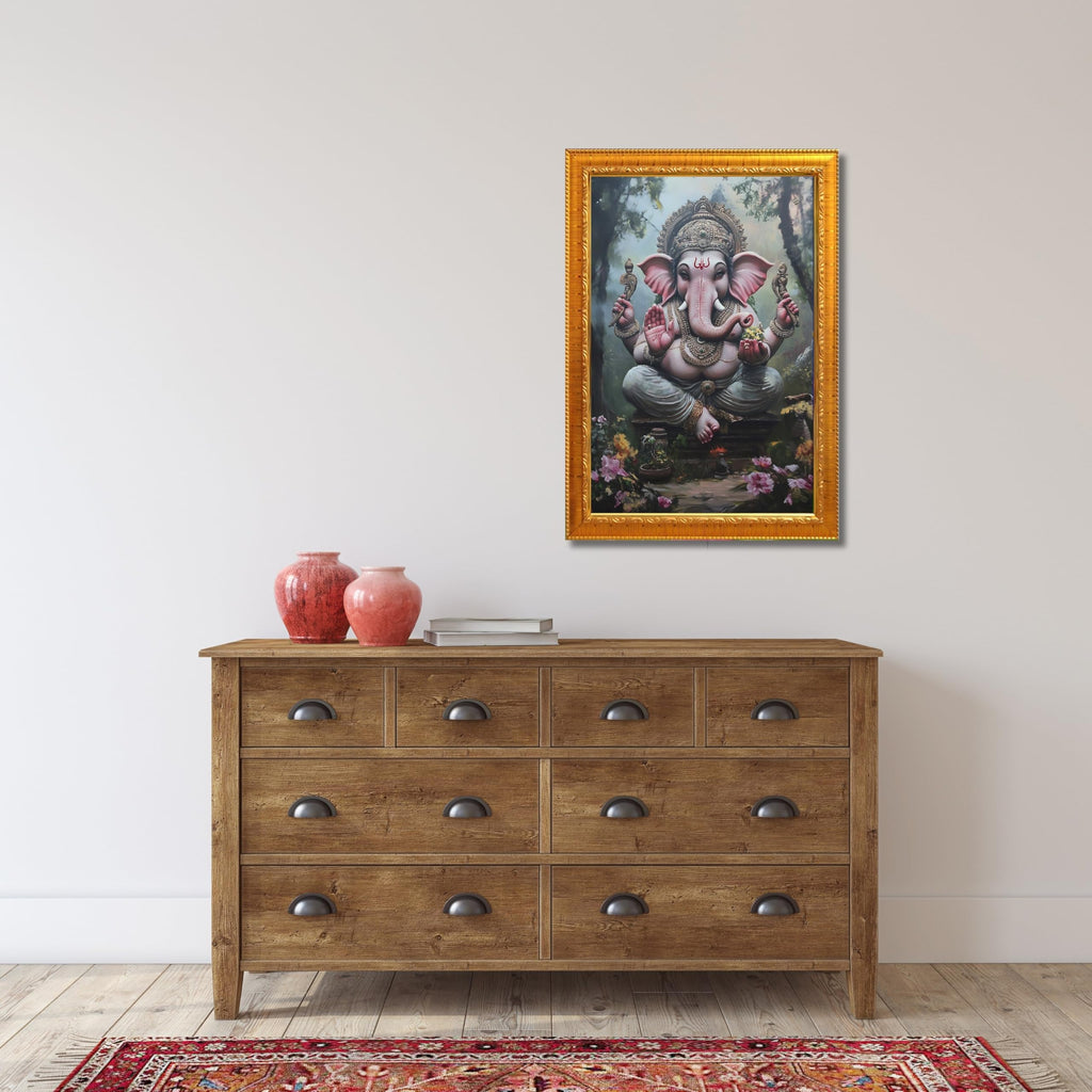 CRAFT QUEST Lord God Ganesh Ganpati ji Hanging Wall Painting Framed For Home Décor