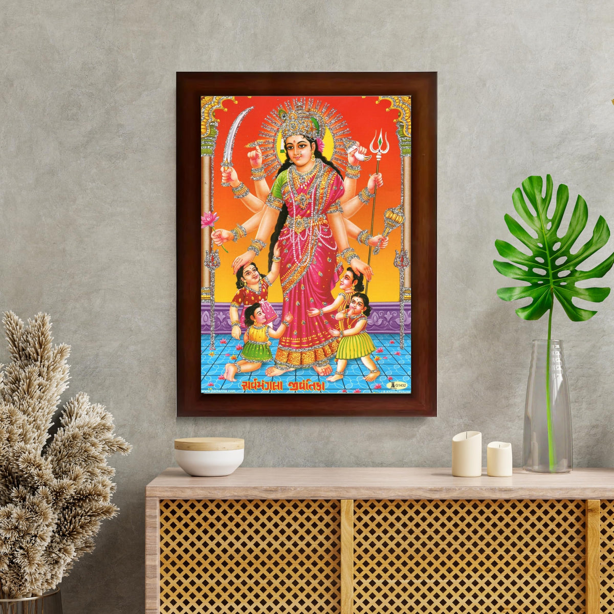 CRAFT QUEST Shri Jivantika Sarva Mangala mata Wall Painting Framed Home Décor