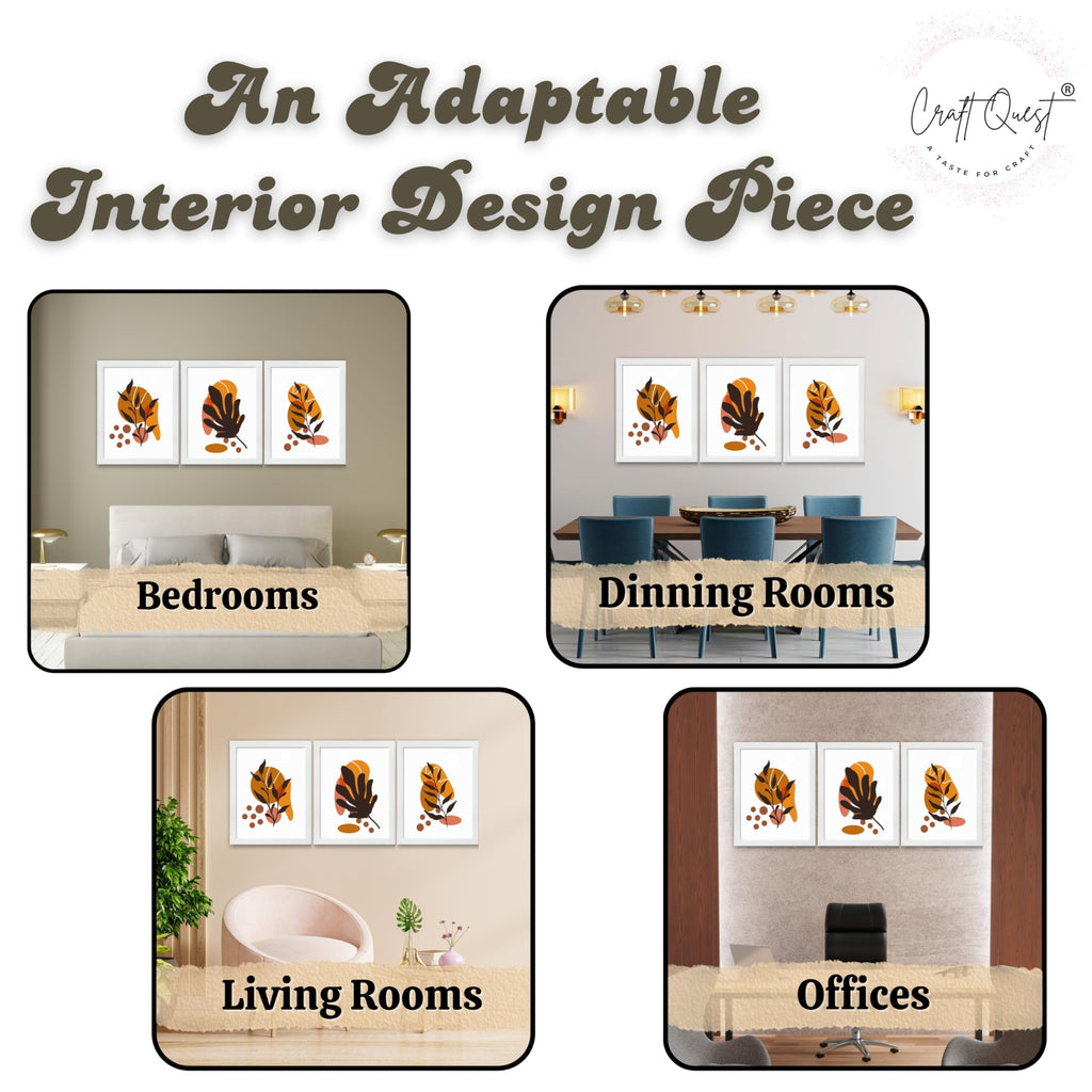 CRAFT QUEST Wall Art Decor Paintings | Set of 3 BOHO Wall Art Frames for Home Decoration | Ideal for Living Room, Bedroom & Office