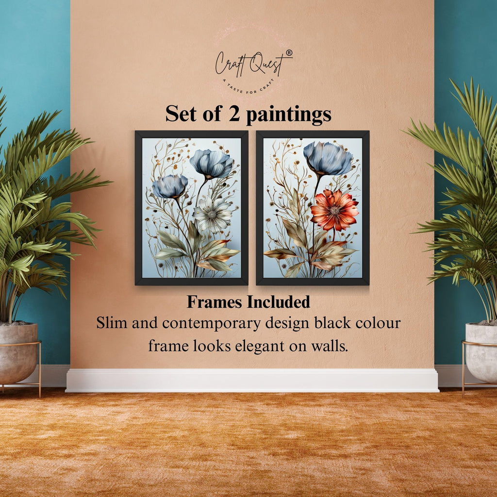 CRAFT QUEST Wall Art Decor Paintings | Set of 2 Floral Wall Art Frames for Home Decoration | Ideal for Living Room, Bedroom & Office