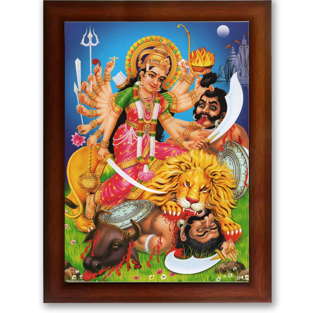 CRAFT QUEST Durga mata Mahishasura Mardini | Mahisasur Mardhini Durga Maa Wall Painting Framed, Religious Photo Frame With Acrylic Glass