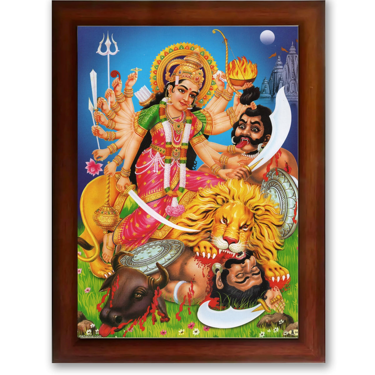 CRAFT QUEST Durga mata Mahishasura Mardini | Mahisasur Mardhini Durga Maa Wall Painting Framed, Religious Photo Frame With Acrylic Glass