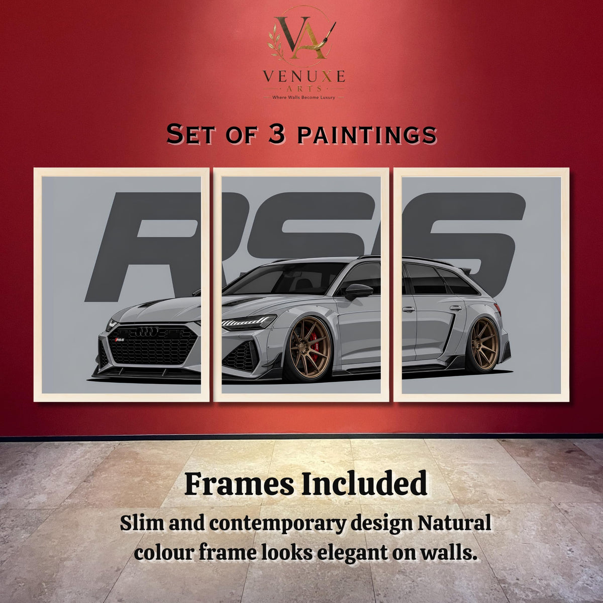 VENUXE ARTS Set Of 3 Big Sports Cars Framed Posters Gift Items for Boys Room Wall Decoration Bedroom Living Room Office Studio Décor | Car Poster Frame for Wall Décor