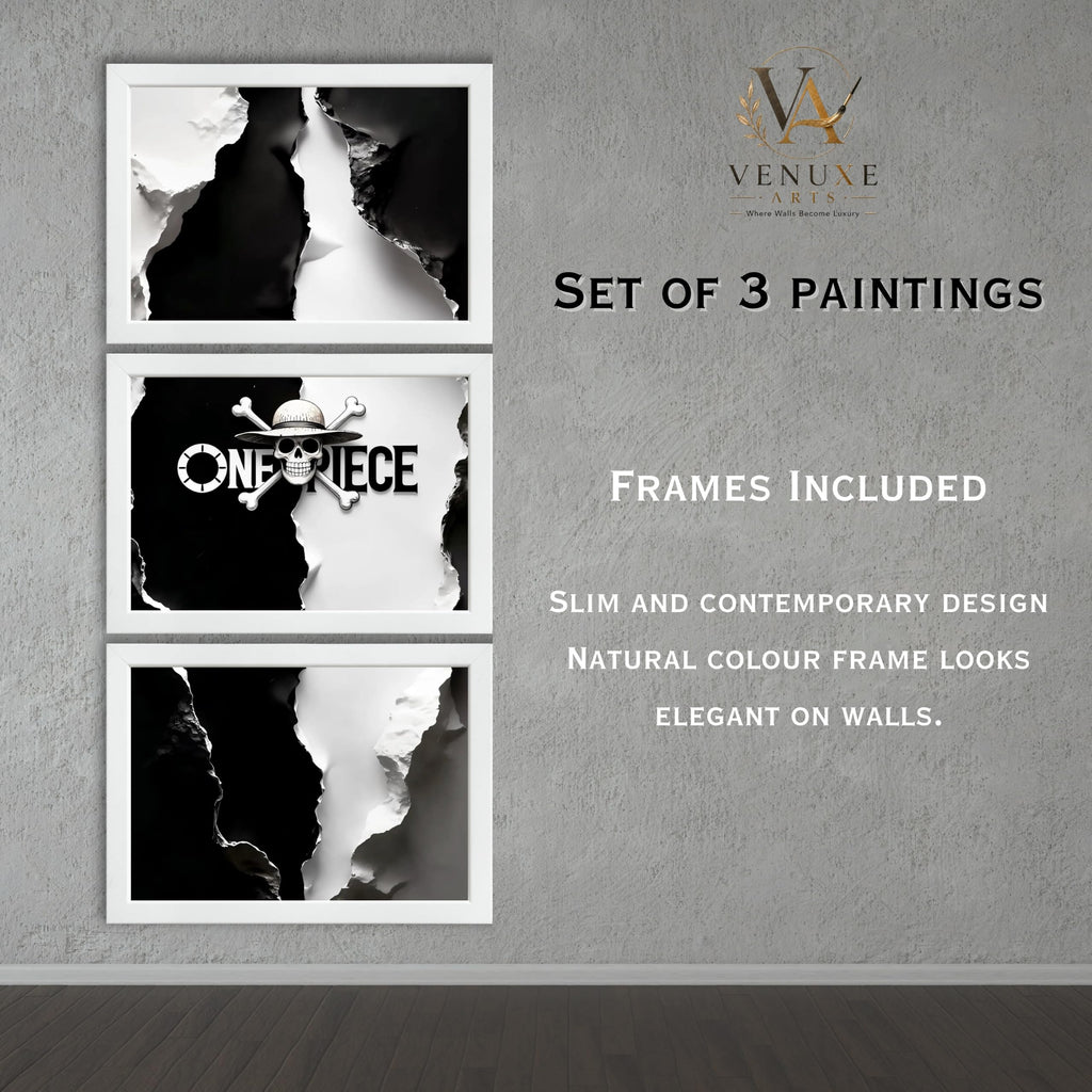VENUXE ARTS Set Of 3 Anime Characters Wall Framed |Anime Characters Framed Poster for Living Room Bedroom Gaming Room Studio Wall Decor