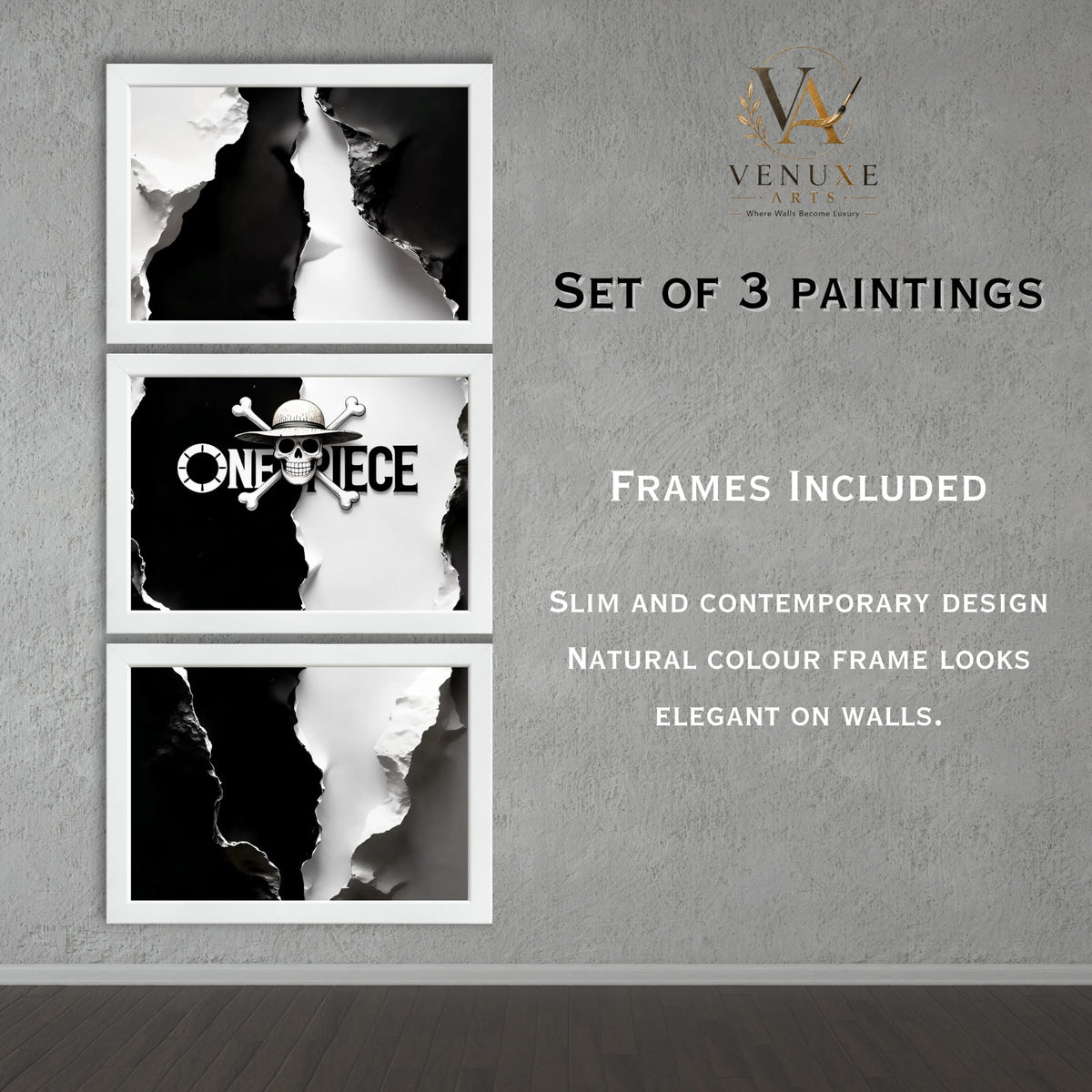VENUXE ARTS Set Of 3 Anime Characters Wall Framed |Anime Characters Framed Poster for Living Room Bedroom Gaming Room Studio Wall Decor