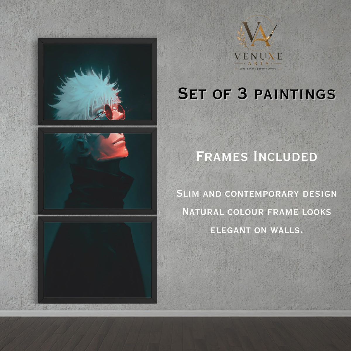 VENUXE ARTS Set Of 3 Anime Characters Wall Framed |Anime Characters Framed Poster for Living Room Bedroom Gaming Room Studio Wall Decor