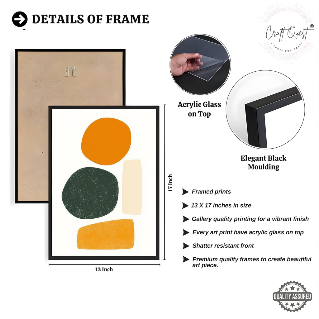 CRAFT QUEST SET OF 3 Organic Abstract Wall Art | Set of 3 Frames for Home Decoration | Ideal for Living Room, Bedroom & Offices