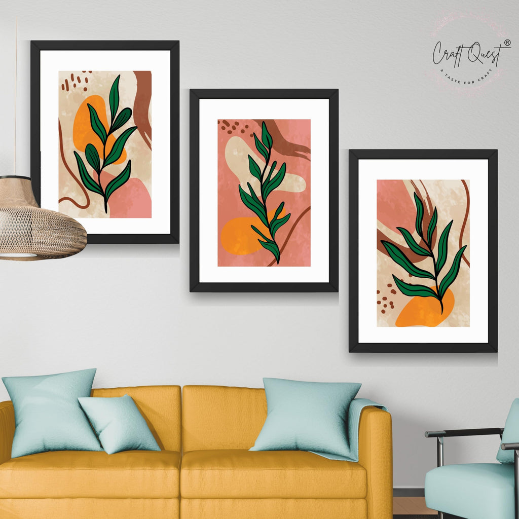 CRAFT QUEST Wall Art Decor Paintings | Set of 3 BOHO Wall Art Frames for Home Decoration | Ideal for Living Room, Bedrooms & Office