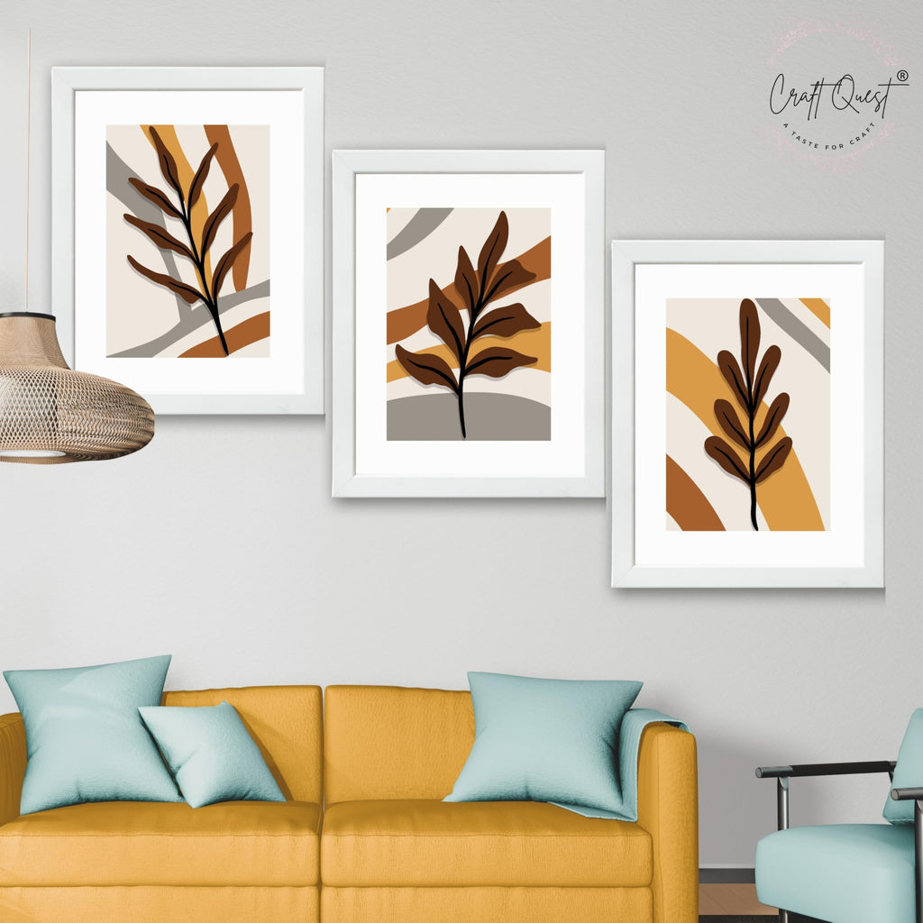 CRAFT QUEST Wall Art Decor Paintings | Set of 3 BOHO Wall Art Frames for Home Decoration | Ideal for Living Room, Bedrooms & Offices